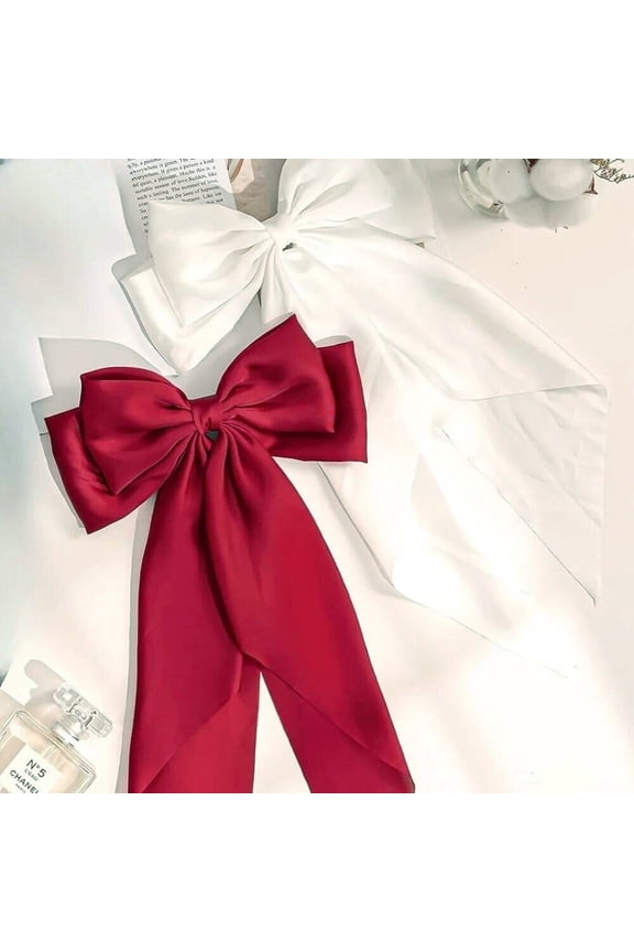Hair Bows 2pcs Large Bow Hair Clip for Women/Girls Birthday,Valentine's,Mother's Day Gifts(Burgundy+White)