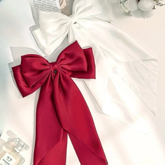 Hair Bows 2pcs Large Bow Hair Clip for Women/Girls Birthday,Valentine's,Mother's Day Gifts(Burgundy+White)