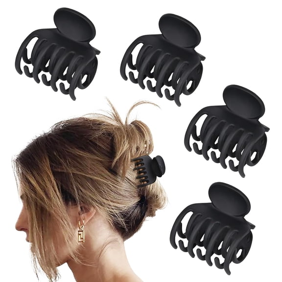 Mr.lake Hair Clips Small Claw Clips for Thin Short Hair 4 Pack Double Row Teeth 1.6" Medium Matte Non-slip Accessories for Women - Black