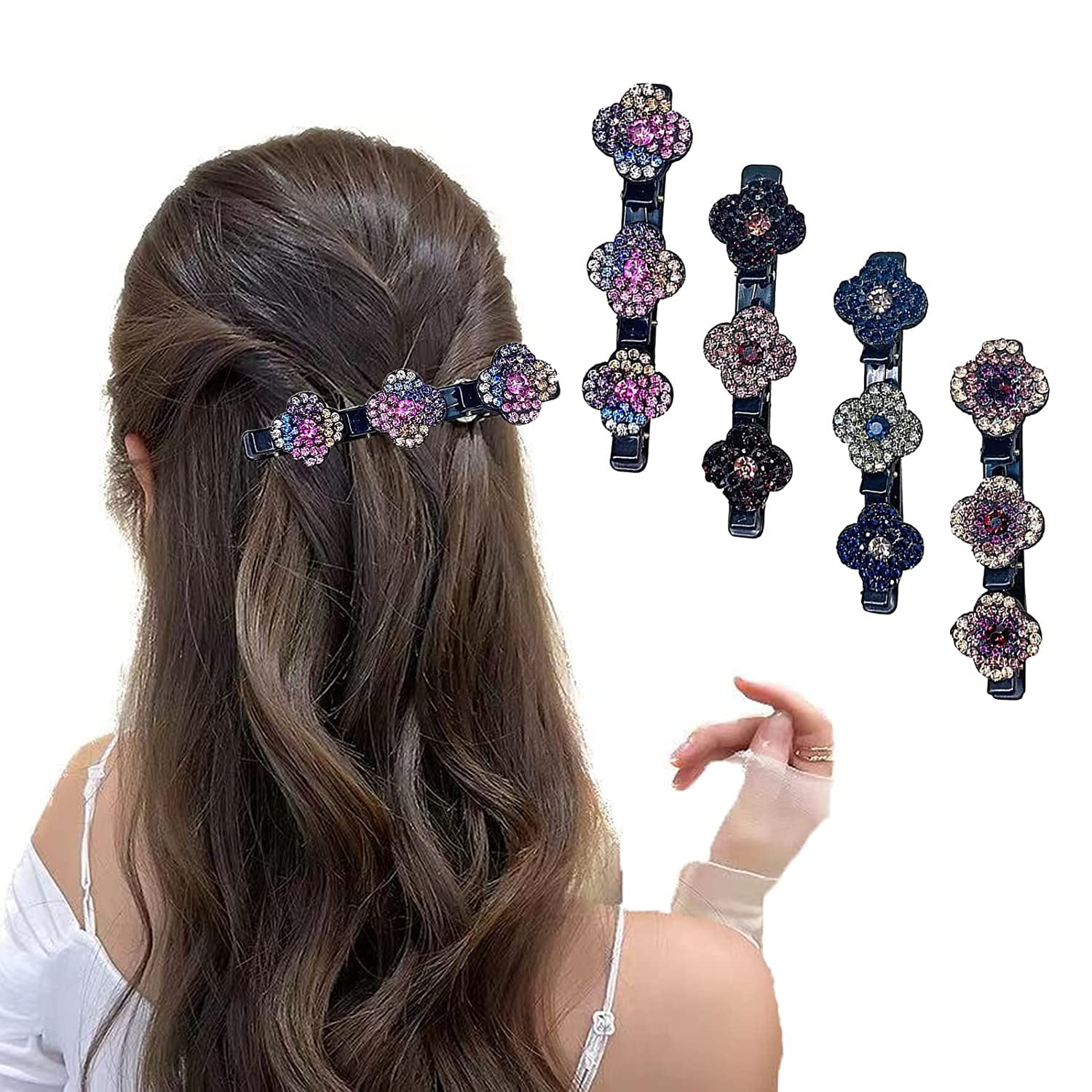 Hair Clips, Sparkling Crystal Stone Braided Hair Clips, 4 PCS, Hair