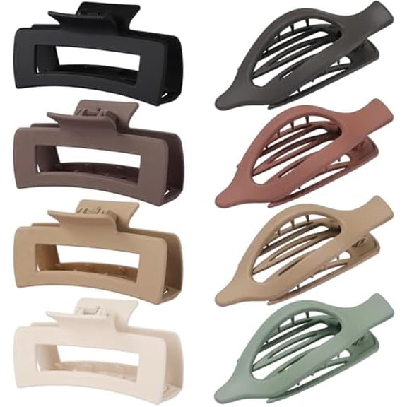 Hair Clips for Women 4.3 Inch Large Hair Claw Clips 8 count Square Claw Clips & Flat Hair Clips for Thick or Thin Hair  Concord Hair Barrettes  Hair Accessories for Women (Basic)
