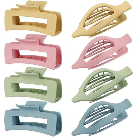 Hair Clips for Women 4.3 Inch Large Hair Claw Clips 8 count Square Claw Clips & Flat Hair Clips for Thick or Thin Hair Concord Hair Barrettes Hair Accessories for Women (Colorful)