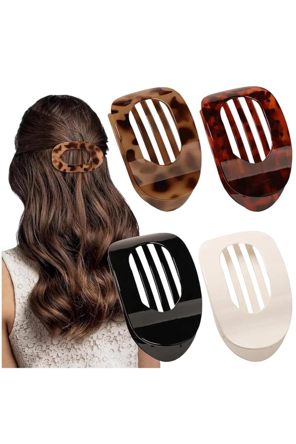 Hair Clips for Women, 4 Pack Duckbill Flat Claw Clamps, Round Casual Versatile Solid Color, Simple Elegant Design for Thick Thin Long Short Hair (4PCS-Style-10)