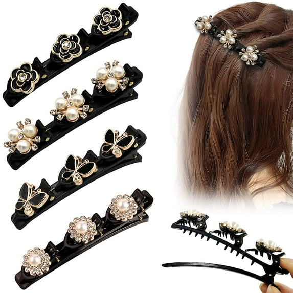 Hair Clips for Women, 4 Pks Sparkling Crystal Stone Braided Hair Clips with 3 Small Clips, Braided Hair Accessories for Women and Girls, Hair Clips for Styling Sectioning, Large Hair Clips