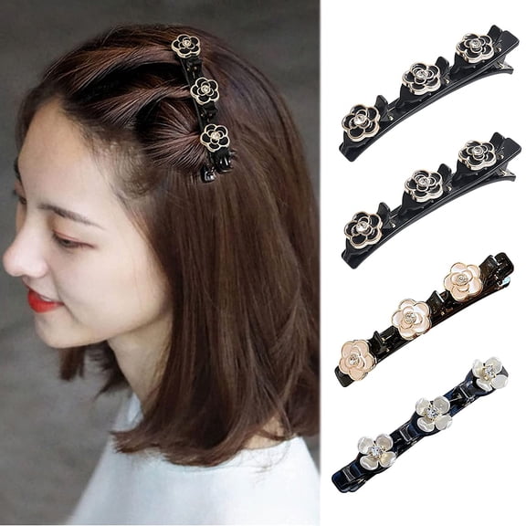 Hair Clips for Women, 4Pcs Satin Fabric Hair Bands, Braided Hair Clip with Rhinestones for Thick Hair, Women, Clamp Salon Hairstyle, Barber Shop (type 1)