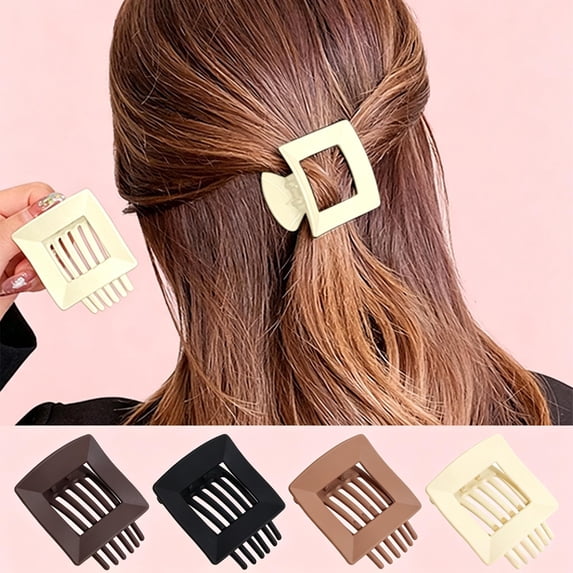 Hair Clips for Women, Beige Flat Lay-Flat Claw Clip, 2.36" Square Non-Slip French Hair Barrette, Versatile Solid Color Hair Clip for Thick & Thin Hair