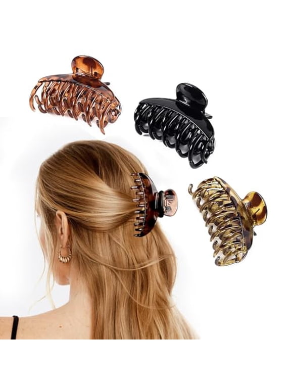 Hair Clips for Women and Girls,3 Pack 2.5 Inch Tortoise Shell Hair Claw Clips Double Row Teeth Plastic Durable Medium Hair Jaw Clips Hair Barrettes Strong Hold No Slip Thick Thin Hair Clips,Leopard
