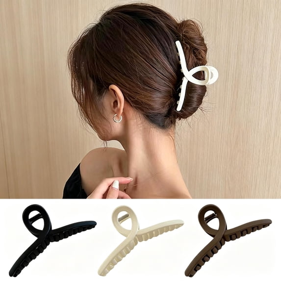 Hair Clips for Women, Matte Black Twisted Loop Hollow Hair Claw Clip, Non-Slip Serrated Jaw Clamp, Bendable Shatterproof Nylon Hair Accessory for Thin Medium Thick Hair Updos Daily Styling