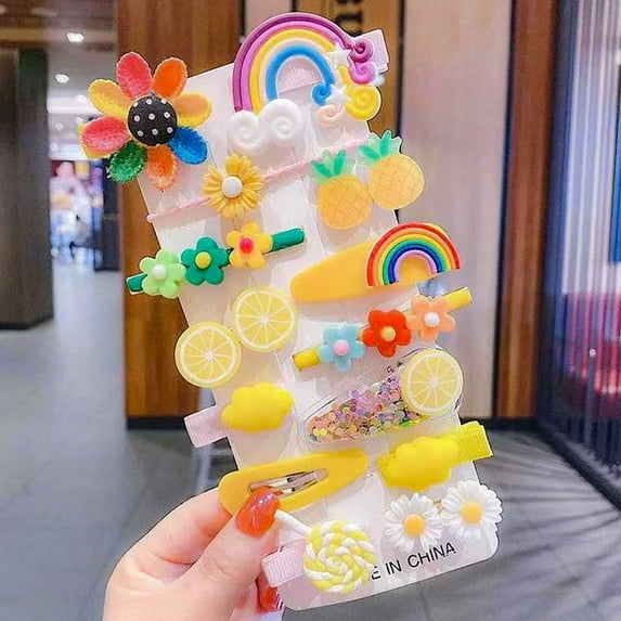 Hair Clips for Girls, 14Pcs Adorable Barrettes Cute Dessert Patterns Hair Accessories Pretty Rainbow Hairpins for Toddlers Little Girls Kids