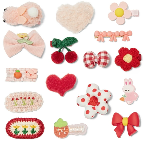 Hair Clips for Girls 16 Pcs No Slip Assorted Barrettes for Kids Bows Pink Red Cute Hair Accessories for Little Girls Teens Toddlers Child Kids Gifts