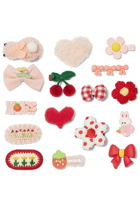Hair Clips for Girls 16 Pcs No Slip Assorted Barrettes for Kids Bows Pink Red Cute Hair Accessories for Little Girls Teens Toddlers Child Kids Gifts