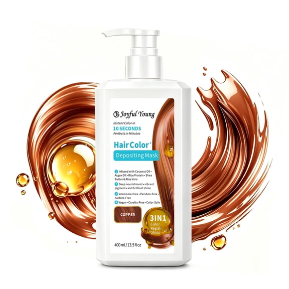 Joyful Young Hair Color Depositing Mask, Semi Permanent Dye | Deep conditioning with argan oil, aloe vera, rice extract & coconut to nourish hair, enhance shine and revive color (COPPER)