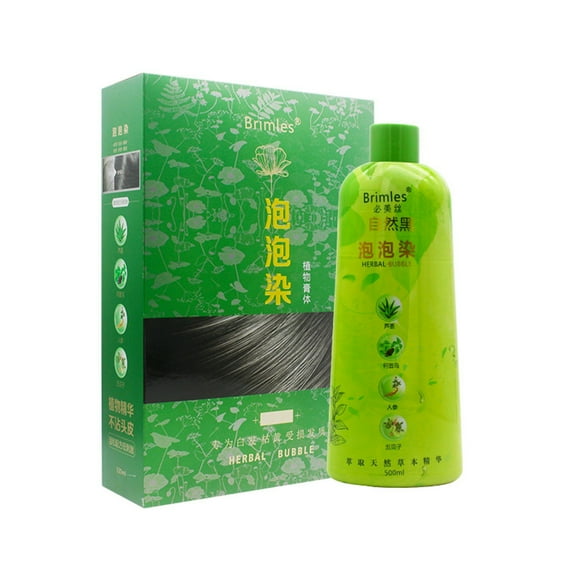 Hair Color Natural Black Shampoo-in Hair Dye 500ml, Plant Based Hair Color Cream with Gloves & Cape, At Home Hair Coloring Kit for Men & Women