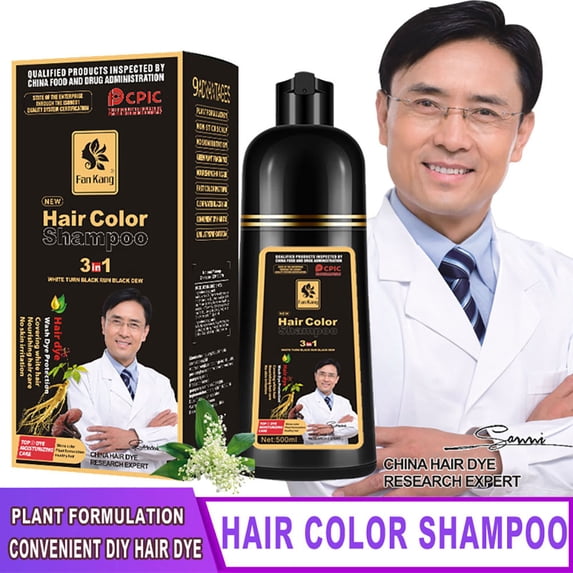 Hair Color Shampoo, Instant Coffee Hair Dye Shampoo 3 In 1 Long-lasting and 100% Gray Coverage in Minutes, Natural Plant Shampoo Hair Dye 500ml(Black)