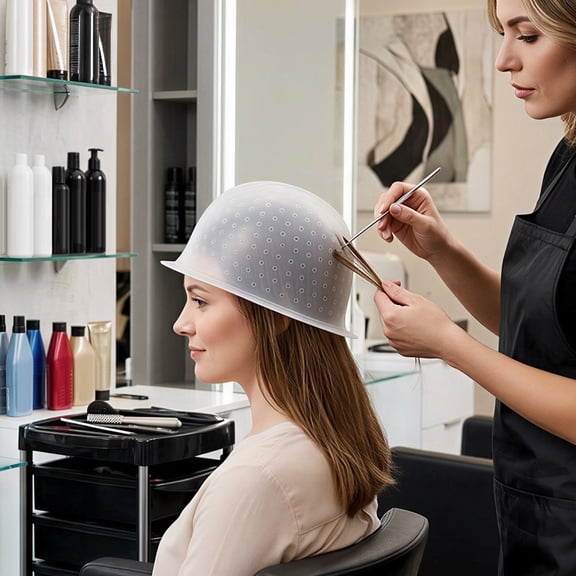 Hair Coloring Highlighting Cap Reusable Silicone Highlight Cap with Holes and Hook for Hair Coloring Frosting Hairdressing & Highlighting Salon Tools Kit