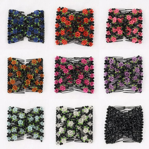 Hair Comb 4pcs Chic Beads Double Hair Comb Clip Stretchy Hair Slide Hair Accessories for Women Girls Lady (Random Style)