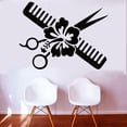 thumbnail image 1 of Hair Comb Hibiscus Wall Decal Hair Salon Barber Spa Wall Stickers Barber Shop Window Decor Business Decoration Vinyl Decal 42x32cm, 1 of 4