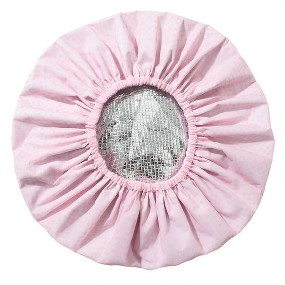 Hair Conditioning Aluminum Cap, Double Layer Waterproof, 12 in Stretch Fit, Hot Oil Processing, Shower Use, Light Pink Grid, 1 Pc