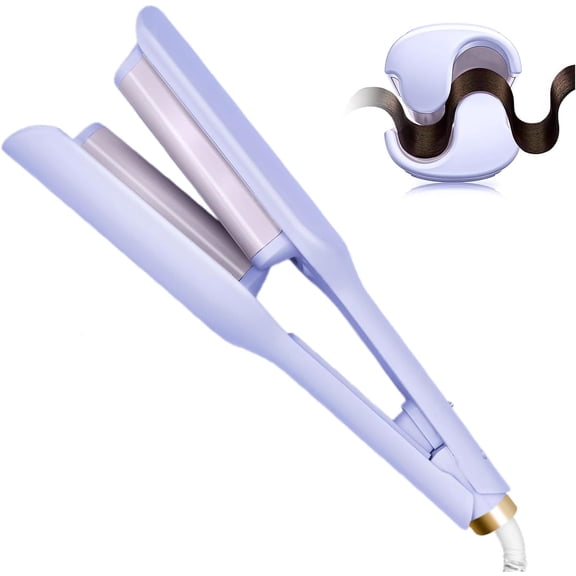 Hair Crimper,2 Barrel Curling Iron Anti-Scald,1.25Inch/32mm Rapid Heating Wave Iron,Crimper Hair Tool,5 Temp Adjustable Curling Wand