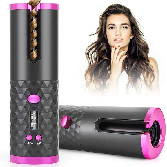 Hair Curler, Automatic Cordless Auto Hair Curler, Rechargeable Portable Hair Curler with 6 Temps & Timers, Ceramic Rotating Curling Wand for Hair Styling