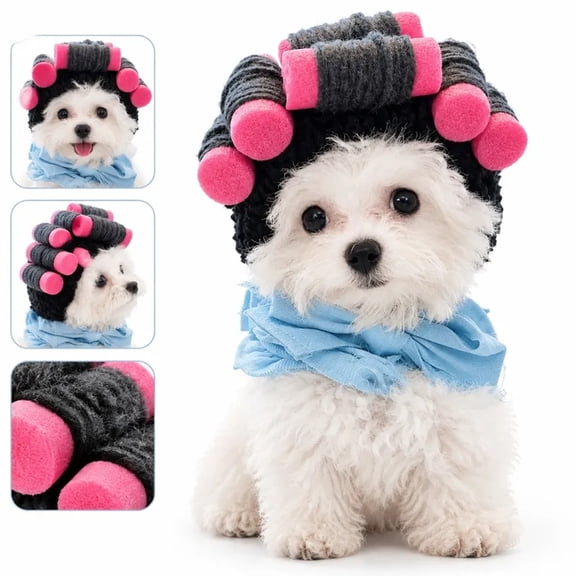 Hair Curler Hat for Cats and Small Dogs, Funny Pet Hair Roller Costume Headwear, Cute Cosplay Prop for Kitten Puppy Photos