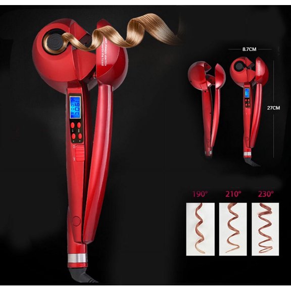 Hair Curler, LCD Professional Salon Automatic Hair Curling Curler nano Ceramic Roller Wave Machine-Pink