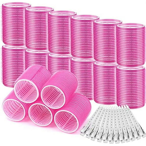 Hair Curlers Rollers, 12Pcs Big Hair Rollers Self Grip Holding Curlers with 12Pcs Stainless Steel Duckbill Clips for Long Medium Short Thick Fine Thin Hair Bangs Volume