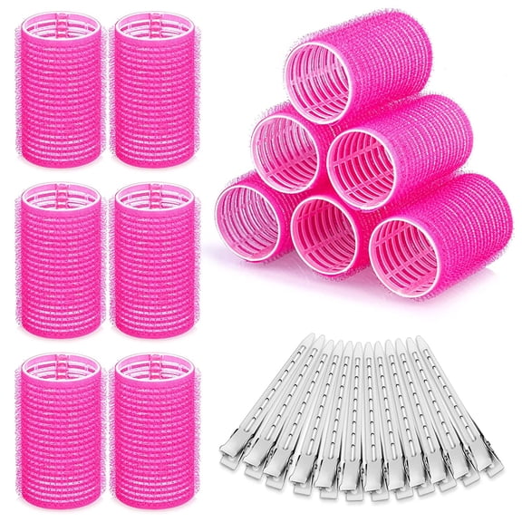Hair Curlers Rollers, 12Pcs Self Grip Holing Rollers with 12 Pcs Clips for Long Meium Short Thick Fine Thin Bangs Volume