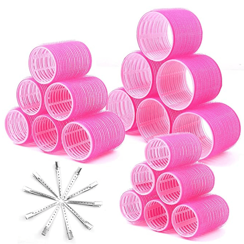 Hair Curlers Rollers with Clips,Heatless Curlers Rollers with 3 Sizes(6.3cm/4.5cm/3.6cm)Self Grip Hair Rollers DIY Hair Styles for Long Medium Short Hair Volume(28-Piece Set,Pink)