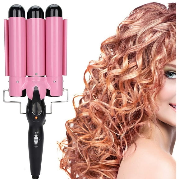 Hair Curling Iron 3 Barrel Hair Crimper Ceramic Temperature Control Hair Waving Styling Tools 32mm Electric Hair Waver Curling Iron Hair Styling Tool for Long Short Hair Heat Up Quickly Curling (US)