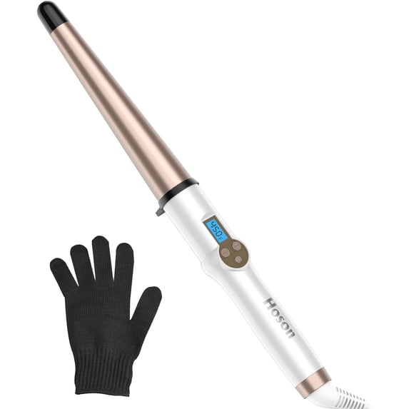 Hoson Dual Voltage Curling Wand Tapered Barrel 1.25"-0.75", Ceramic Hair Curling Iron for Long Hair, 225-450℉ LCD Digital Temperature
