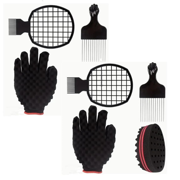 Hair Curly Styling Set - Hair Curling Sponge Glove & Brush, Hair Pick and Comb, Afro Hair Styling Tools, Coil Curl Twisting Kit, Flexible Sponge Glove, Metal Pick Comb, Hair Curl Enhancer, Daily Use