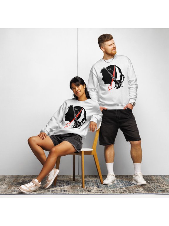 Hair Cut Style Crew neck sweatshirt Barber Shop (Ash, S)