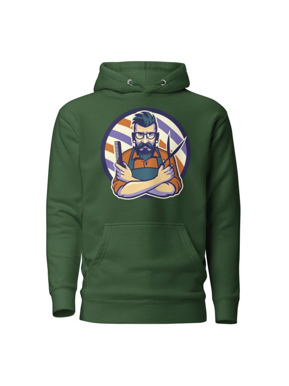 Hair Cut Style Unisex Hoodie Barber Shop (Forest Green, S)