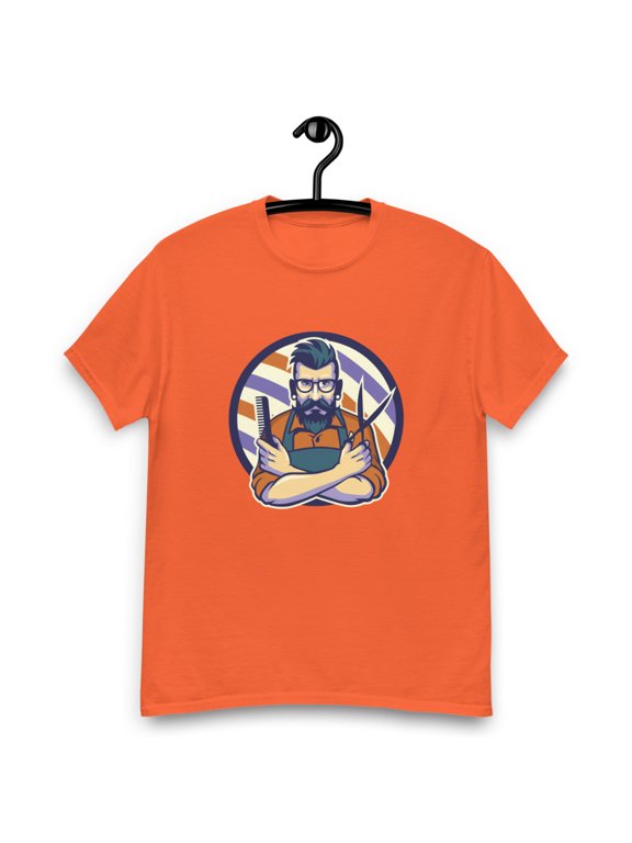 Hair Cut Style Unisex classic tee Barber Shop (Orange, S)