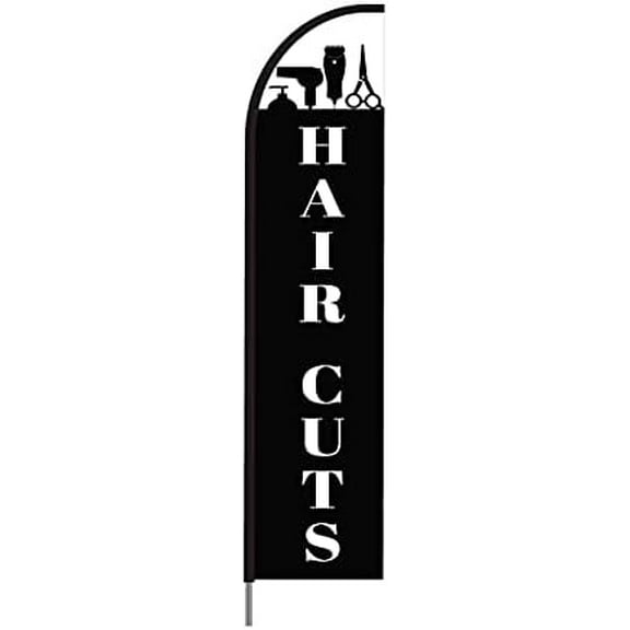 Hair Cuts Sign Banner Feather Flag Pole Kit Outdoor Business Advertising Display, 15ft - Black