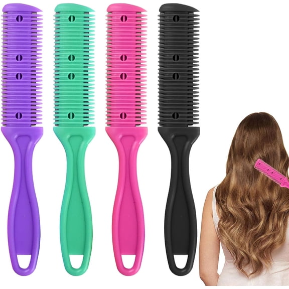 Hair Cutter Comb 4pcs Double Sides Split End Trimmer Razor Comb for Cutting Hair Hair Razor Combs(Green, Purple, Black, Red)
