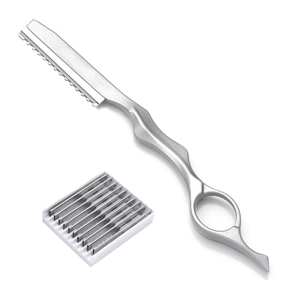 Hair Cutting Razor, Hair Razors For Cutting Hair Professional Styling Razor with Replacement Stainless Steel Blades for Salon/Home -11PCS Silver