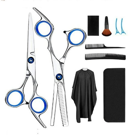 Hair Cutting Scissors, 10pcs Haircutting Scissors Kit Professional Home Haircutting Barber Salon Thinning Shears Kit Stainless Steel Comfortable Grip Portable Thinning Scissors