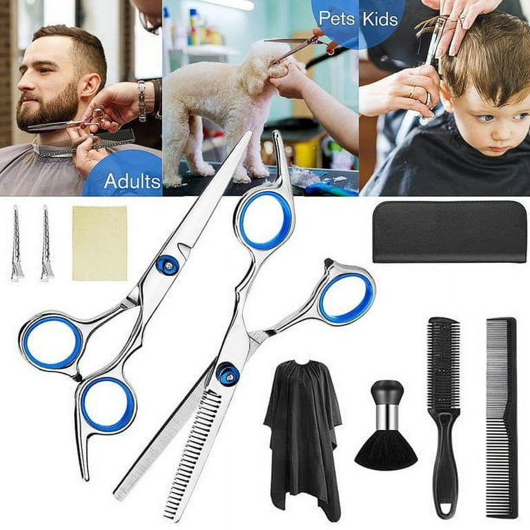 11 Pcs Hair Cutting Scissors Kit, Professional Hairdressing Scissors Kit  with Stainless Steel Thinning Scissors, Comb, Cape and Clips, Hair Cutting Shears  Set for Baber, Salon and Home 