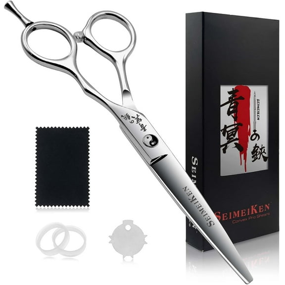 Hair Cutting Scissors Professional - 6 Japanese 440C Stainless Steel Shears Haircut Convex Blade for Ultra-Sharp Smooth Cuts Hairdressing, Barbers, Salon Home Stylists