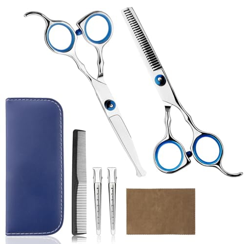 Hair Cutting Scissors Professional Home Haircutting Barber Salon Thinning Shears Kit with Comb and Case for Kids Boys Girls