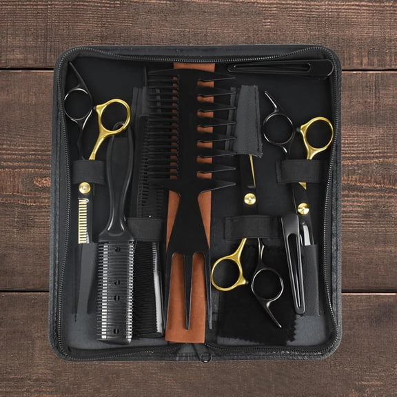 Hair Cutting Scissors Set - Professional Barbers & Salon Kit: Cutting & Thinning Scissors, Comb, Cape, Clips