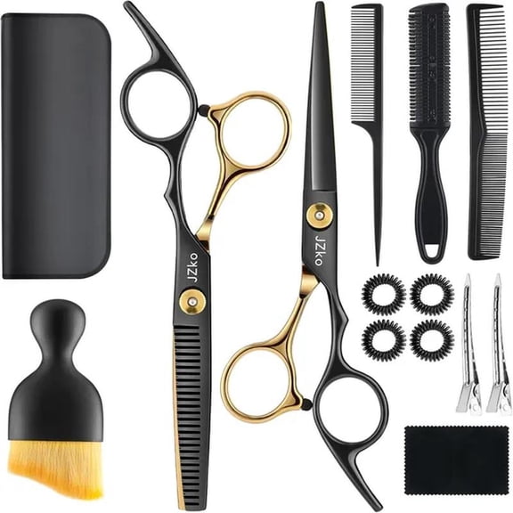 Hair Cutting Scissors Shears Kit, Barber Shears, Professional Thinning Shears for Hair Cutting & Haircut Scissors for Barber/Salon/Home Shear Sets (Black)