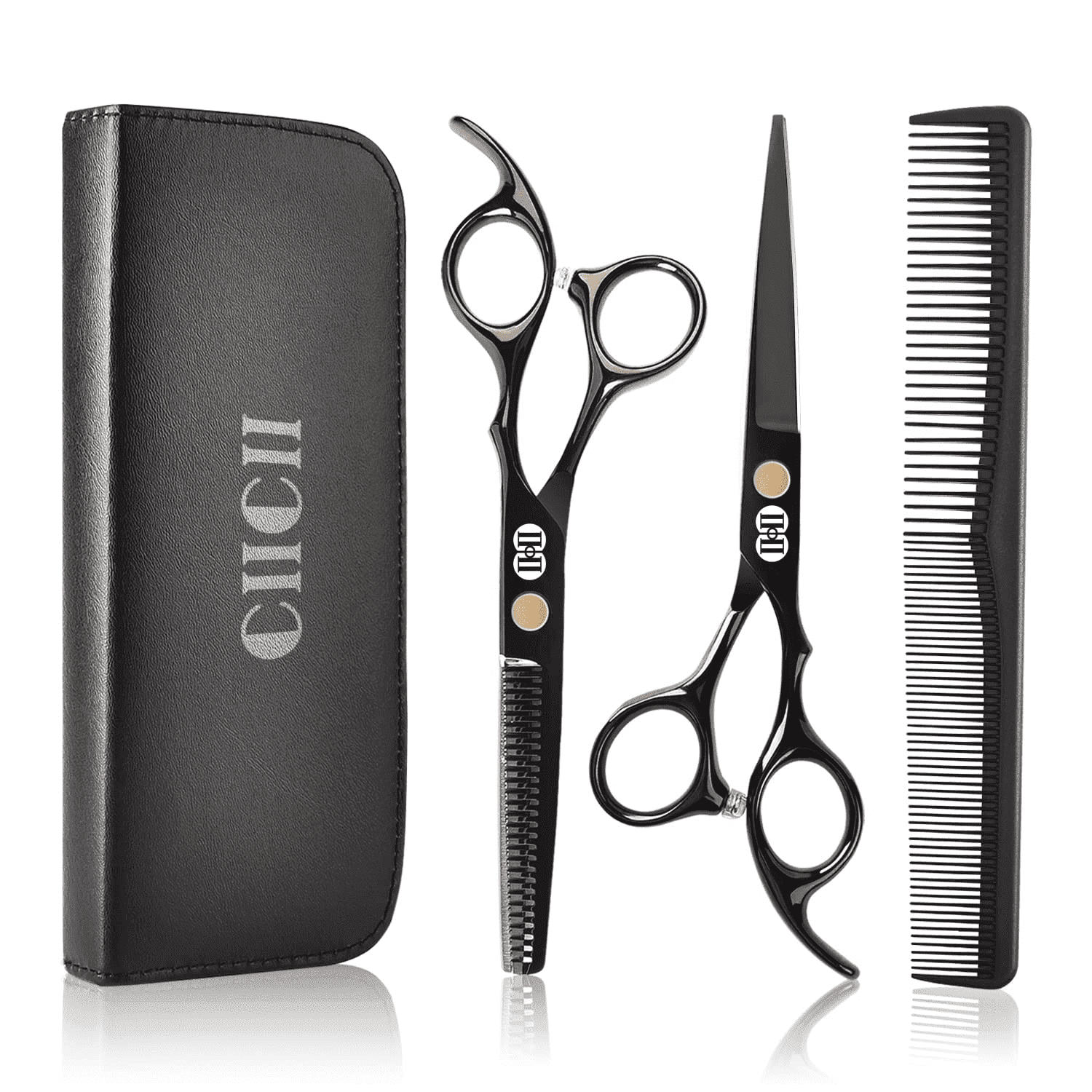 Hair Cutting Scissors Shears/Thinning/Set, CIICII 8 Pcs Professional Hairdressing Scissors Set-Black