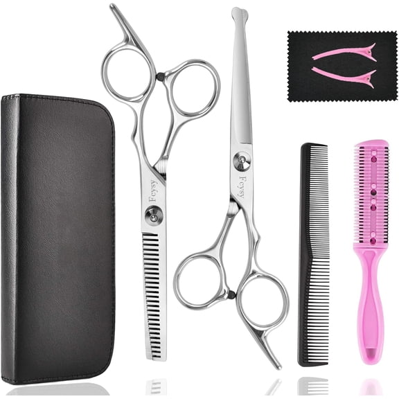 Hair Cutting Scissors Thinning Shears Set for Kids, 6 in Children Safety Round Tip Haircut Shears Kit, Stainless Steel Hair Cutting Tools for Toddlers, Boys & Girls Home Use Grooming