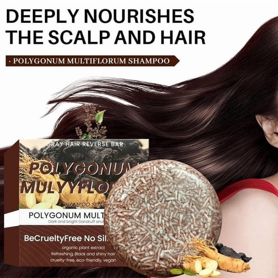 Hair Darkening Shampoo Bar, Polygonum Essence Natural Hair Darkening Soap for Gray Hair, Mild 60g Solid Shampoo Bar for Men Women, Restore Natural Hair Color with Herbal Ingredients