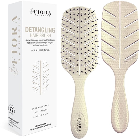 Hair Detangling Brush by Fiora Naturals - 100% Bio-Friendly Detangler Brush w/ Ultra-Soft Bristles