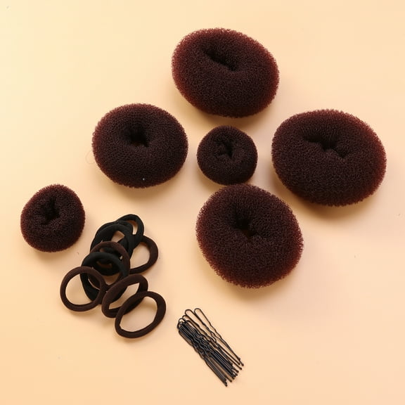 Hair Donut Bun Maker Sets Bun Updo Hair Styling Tools Hairdressing Accessories (6pcs Donut Hair Bun Maker + 5pcs Hair Rings + 20pcs U-shaped Hair Clips)