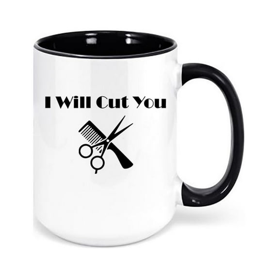 Hair Dresser Coffee Cup, I Will Cut You, Barber Mug, Hair Salon Mug, Gift For Barber, Hair Stylist Mug, Gift For Hair Stylist, Salon Cup, BLACK
